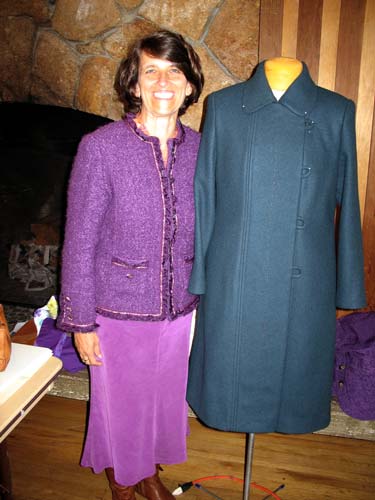 Vickie working on coat while on a CA sewing retreat