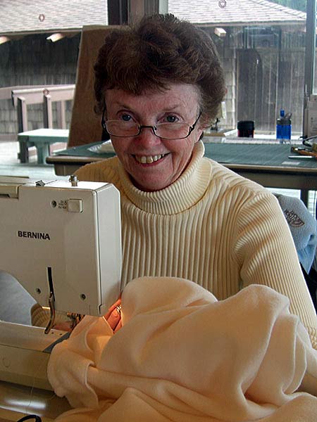 Liz with new Bernina on sewing retreat