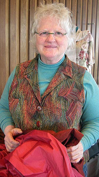 Sharon sews on a jacket