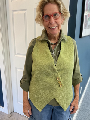 Liddy wearing her reversible vest - front view