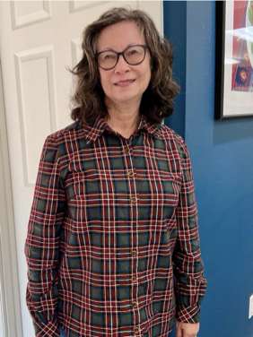 Patty wearing her plaid flannel shirt