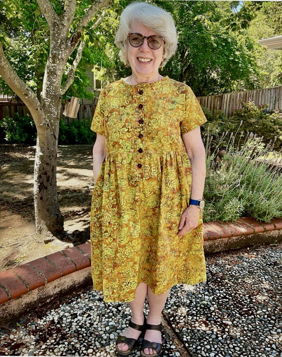 Keren Levy wearing her yellow batik summer dress