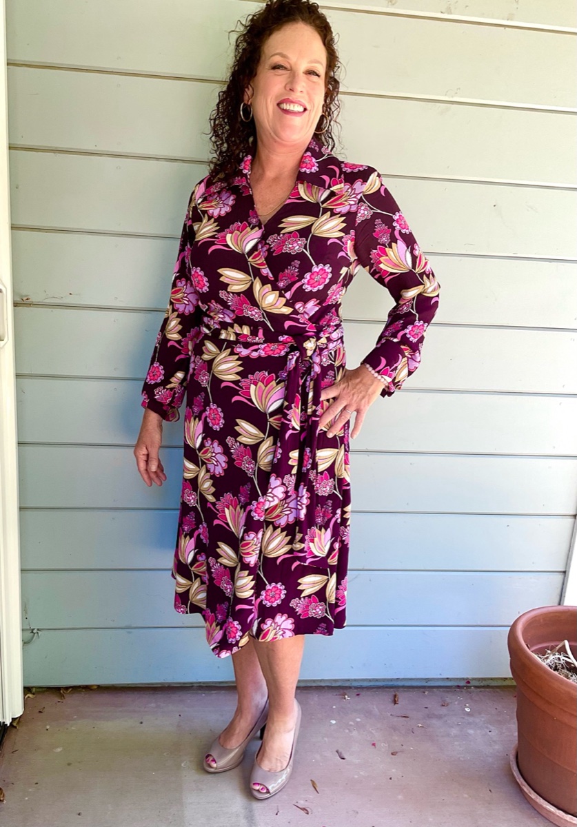 Laura White wearing the dress she made for her daughter’s graduation
